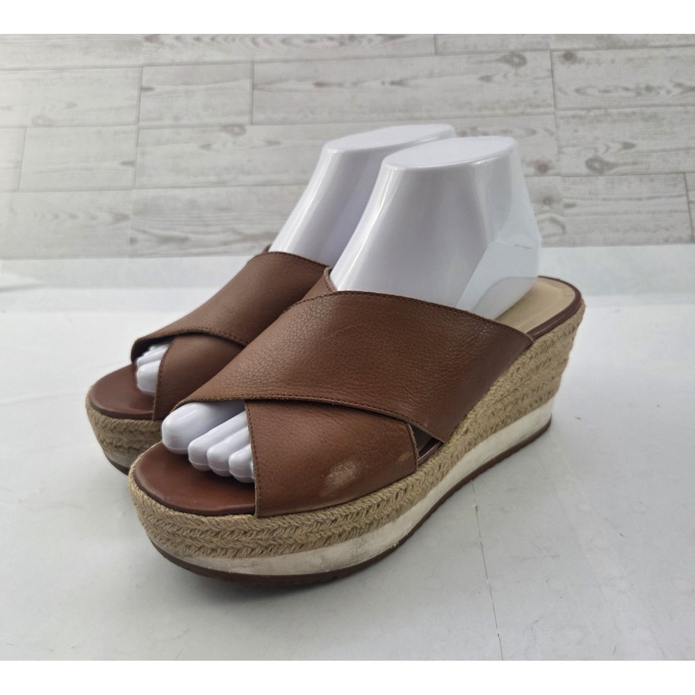 Lauren Ralph Lauren Espadrille Wedge Sandals Womens 8 Brown Leather 70s Revival